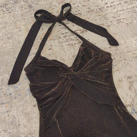 sele Dresses & Skirts - Sele vintage metallic black gold shimmer halter dress
